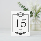 Carte de numéro de table de mariage en noir blanc  (Debout devant)