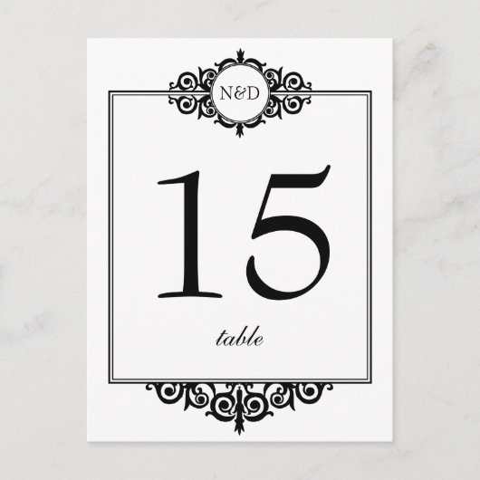 Carte de numéro de table de mariage en noir blanc  (Devant)