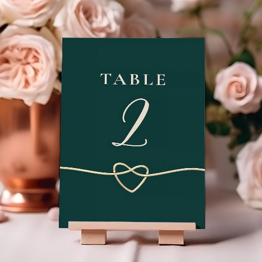 Carte de numéro de table de mariage en or émeraude