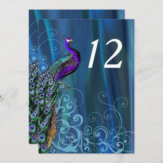 Carte de numéro de table de mariage en satin bleu (Devant / Derrière)