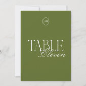 Carte de numéro de table de mariage en vert olive  (Devant)