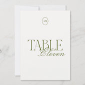 Carte de numéro de table de mariage en vert olive (Devant)