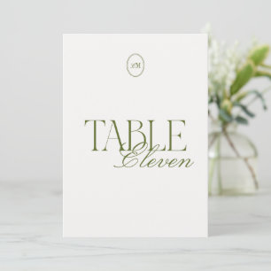 Carte de numéro de table de mariage en vert olive