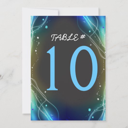 Carte de numéro de table de mariage Étoiles néon b (Devant)