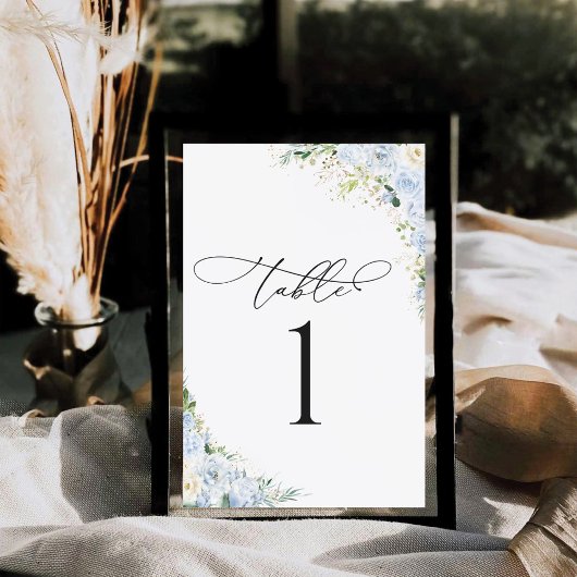 Carte de Numéro de Table de Mariage Fleurie Bleu P