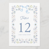 Carte de numéro de table de mariage floral bleu (Dos)