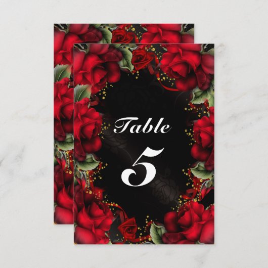 Carte de numéro de table de mariage floral de rose (Devant / Derrière)