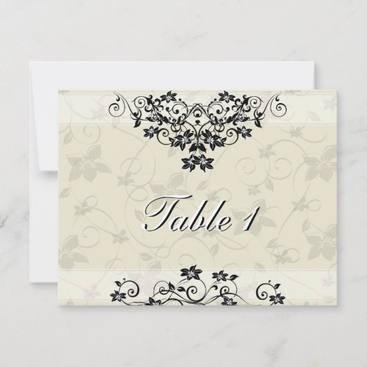 Carte de numéro de table de mariage - Floral noir  (Devant)