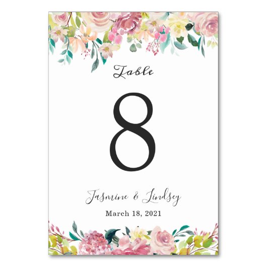 Carte de numéro de table de mariage floral pastel (Par défaut)