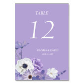 Carte de numéro de table de Mariage floral pourpre (Dos)