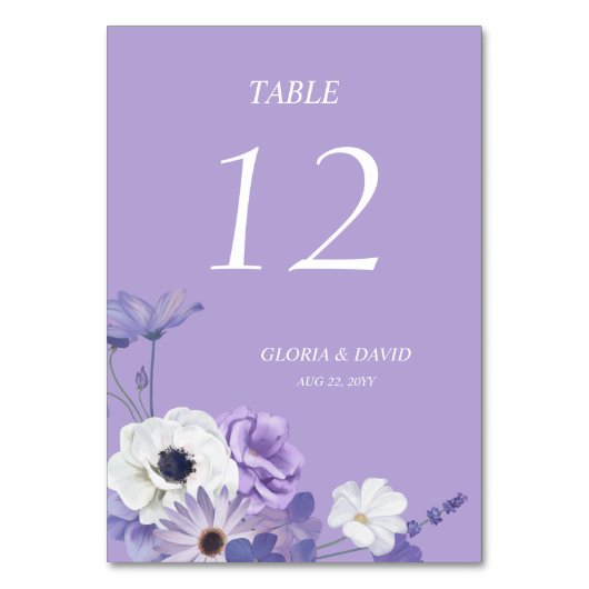 Carte de numéro de table de Mariage floral pourpre (Par défaut)