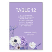 Carte de numéro de table de Mariage floral pourpre (Dos)