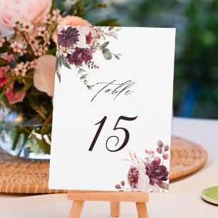 Carte de numéro de table de mariage floral Romance