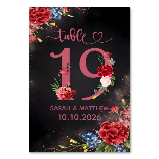 Carte de numéro de table de mariage floral rose pâ (Par défaut)