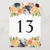 Carte de numéro de table de mariage floral rustiqu (Dos)