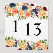 Carte de numéro de table de mariage floral rustiqu (Devant / Derrière)