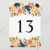 Carte de numéro de table de mariage floral rustiqu (Devant)
