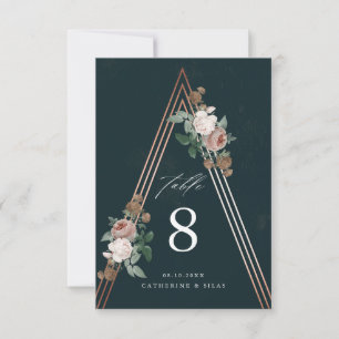 Carte de numéro de table de mariage florale à pyra