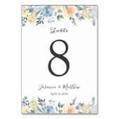 Carte de numéro de table de mariage florale bleue (Dos)