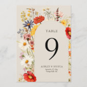 Carte de numéro de table de mariage florale de fle (Devant)