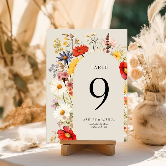 Carte de numéro de table de mariage florale de fle