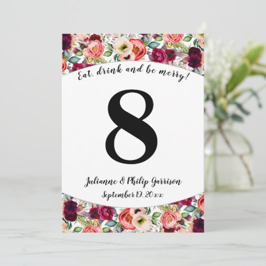 Carte de Numéro de Table de Mariage Florale de Jar (Debout devant)