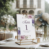 Carte de numéro de table de mariage florale lilas