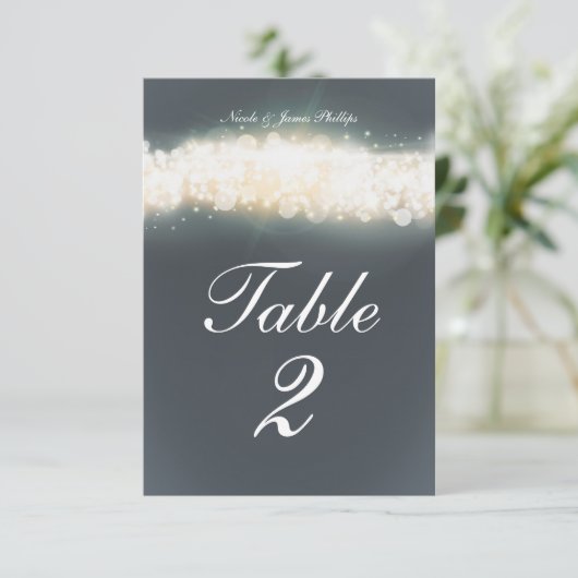 Carte de numéro de table de mariage Grey Sparkle L (Debout devant)