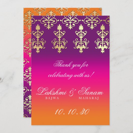 Carte de numéro de table de mariage indien violet (Devant / Derrière)