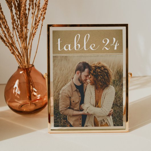 Carte de numéro de table de mariage Kraft rustique