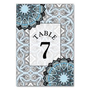 Carte de numéro de table de mariage Mandala noir e
