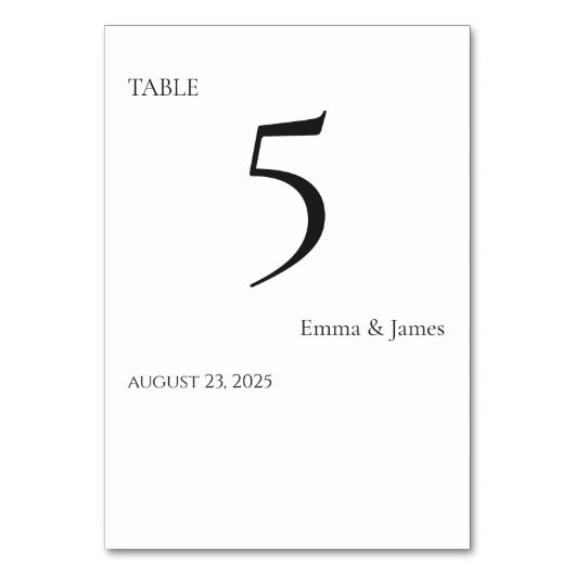 Carte de numéro de table de Mariage minimal (Par défaut)