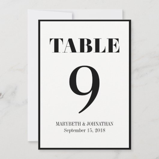 Carte de numéro de table de mariage moderne M. et  (Devant)