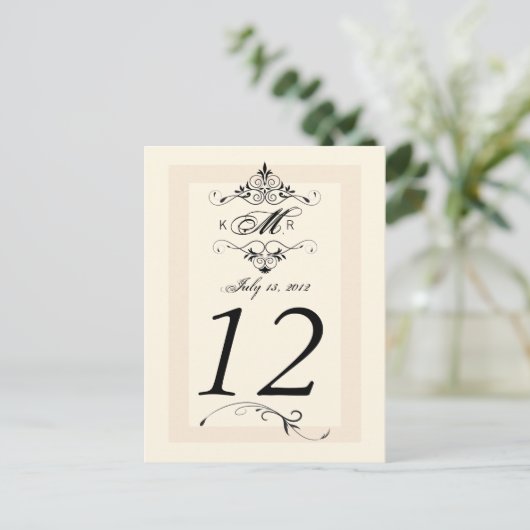 Carte de numéro de table de Mariage noir blanc ant (Debout devant)