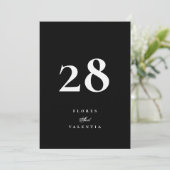 Carte de Numéro de Table de Mariage Noir Smoking (Debout devant)