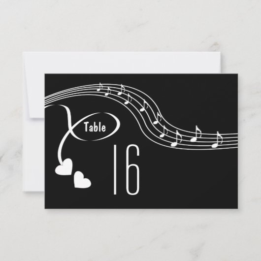 Carte de numéro de table de mariage Notes de musiq (Devant)