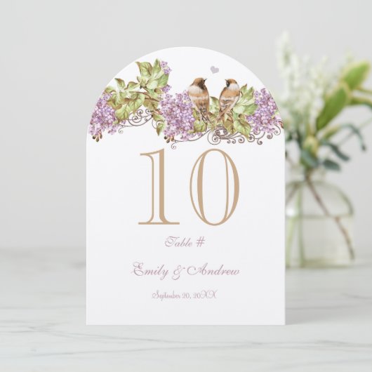 Carte de numéro de table de mariage oiseau d'amour (Debout devant)