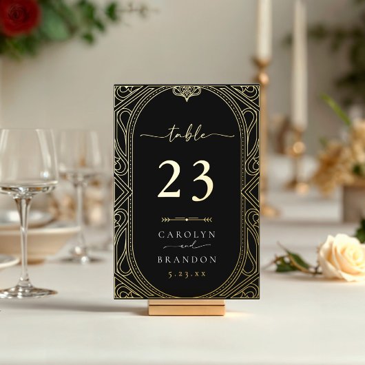 Carte de numéro de table de mariage ornementale or