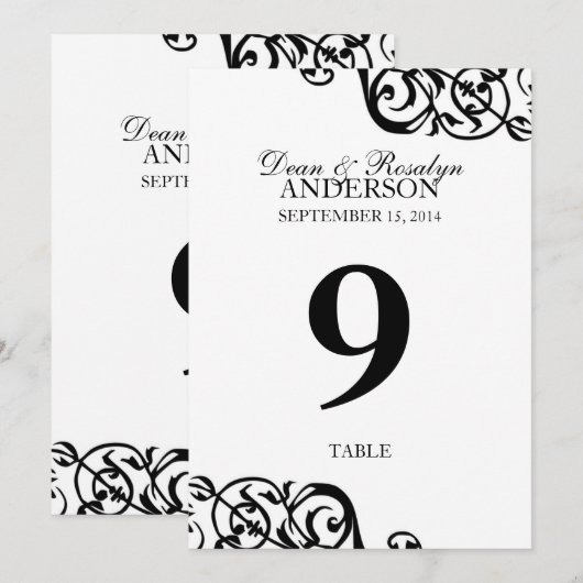 Carte de numéro de table de mariage réception de f (Devant / Derrière)