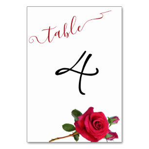 Carte de numéro de table de mariage Red Roses