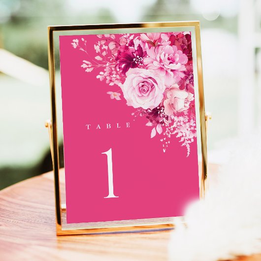 Carte de numéro de table de mariage rose chaud, fl