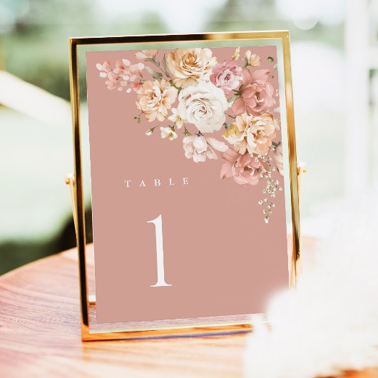 Carte de numéro de table de mariage rose poussiére