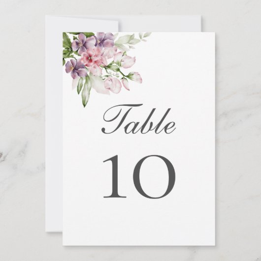 Carte de numéro de table de Mariage rose vert viol (Dos)