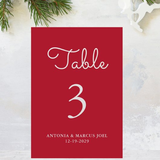 Carte de numéro de table de mariage rouge de Noël