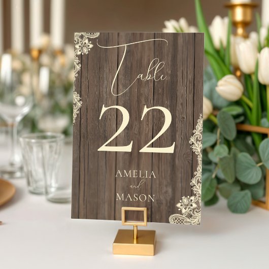 Carte de numéro de table de mariage rustique en bo