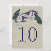 Carte de numéro de table de mariage rustique paon (Devant)