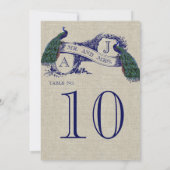 Carte de numéro de table de mariage rustique paon (Dos)