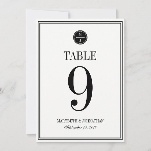 Carte de numéro de table de mariage simple et élég (Devant)