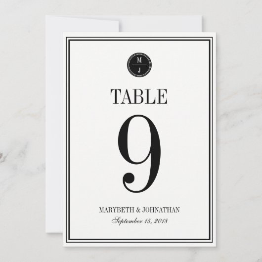 Carte de numéro de table de mariage simple et élég (Dos)