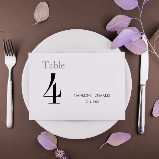 Carte de numéro de table de mariage simple et élég